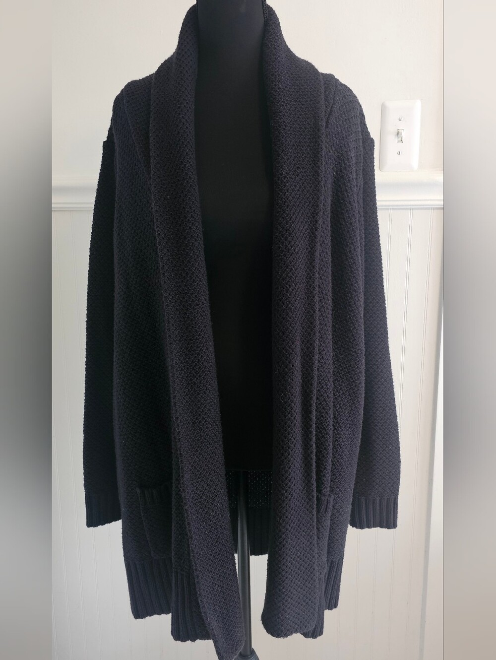 Cozy Open-Front Knit Cardigan Sweater - Black 2X